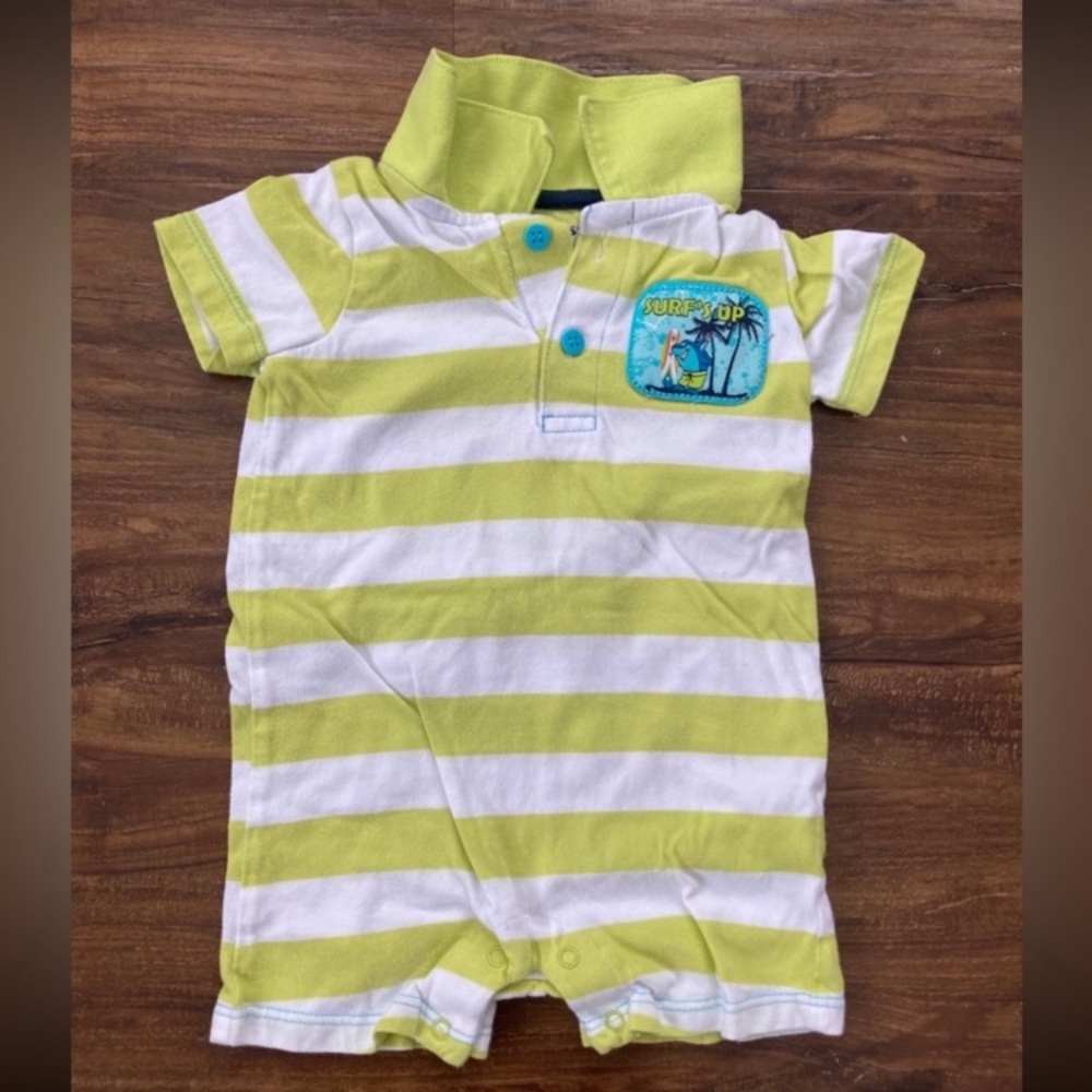 BabiesRUs Green and White Striped Bodysuit